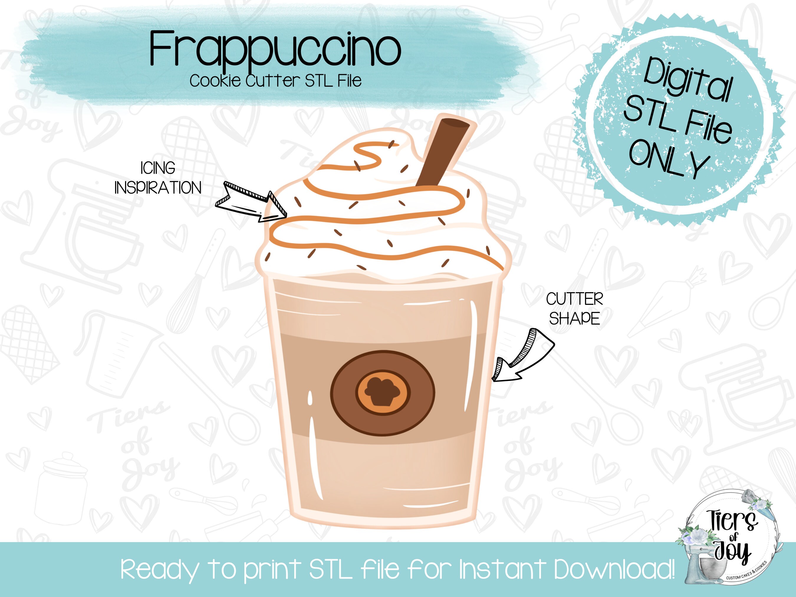 Frappuccino Cookie Cutter STL File - Baby Shower - Baby is Brewing - Coffee - Instant Download - 3D Printed Cookie Cutter STL File