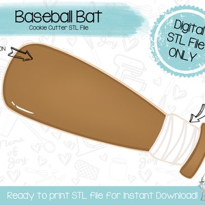 Baseball Bat Cookie Cutter STL File - Sports - Baseball - Instant Download - 3D Printed Cookie Cutter STL File