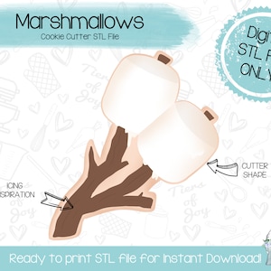 Marshmallows on Stick Cookie Cutter STL File - Summer - Happy Camper - Instant Download - 3D Printed Cookie Cutter STL File