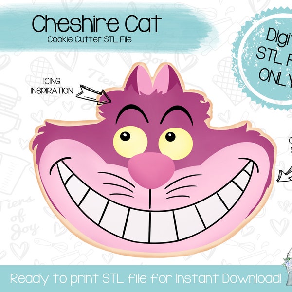 Cheshire Cat Cookie Cutter STL File - Alice in Wonderland - STL File - Instant Download - 3D Printed Cookie Cutter STL File