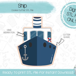 Ship Cookie Cutter STL File - Cruise - Navy - Ocean - Sailor - Nautical - Instant Download - 3D Printed Cookie Cutter STL File