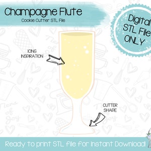 Champagne Flute / Glass Cookie Cutter STL File - Wedding - New Year - Instant Download - 3D Printed Cookie Cutter STL File