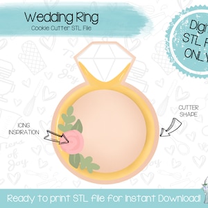 Wedding Ring Cookie Cutter STL File - Wedding - Bridal Shower - Instant Download - 3D Printed Cookie Cutter STL File