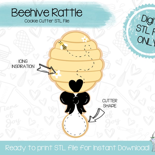 Beehive Rattle Cookie Cutter STL File - Instant Download - 3D Printed Cookie Cutter STL File