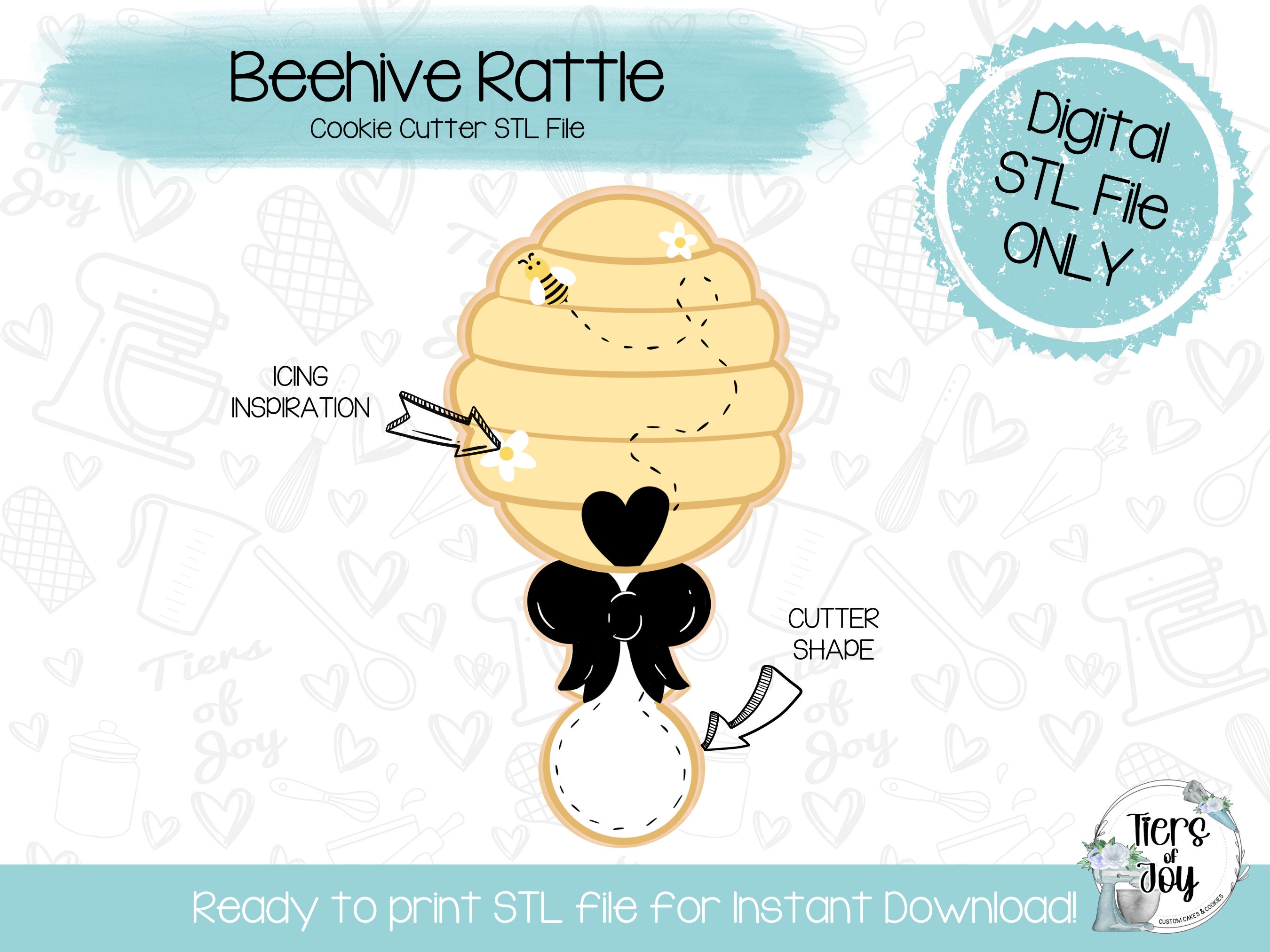 Beehive Rattle Beehive Rattle Cookie Cutter STL – 3D Printer File (digital Download ...