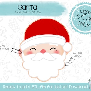 Santa Cookie Cutter STL File - Christmas - Holidays - Instant Download - 3D Printed Cookie Cutter STL File