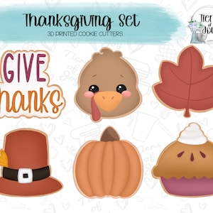 Thanksgiving Cookie Cutter Set of 6 - Fall and Thanksgiving - 3D Printed Cookie Cutter