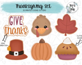 Thanksgiving Cookie Cutter Set of 6 - Fall and Thanksgiving - 3D Printed Cookie Cutter