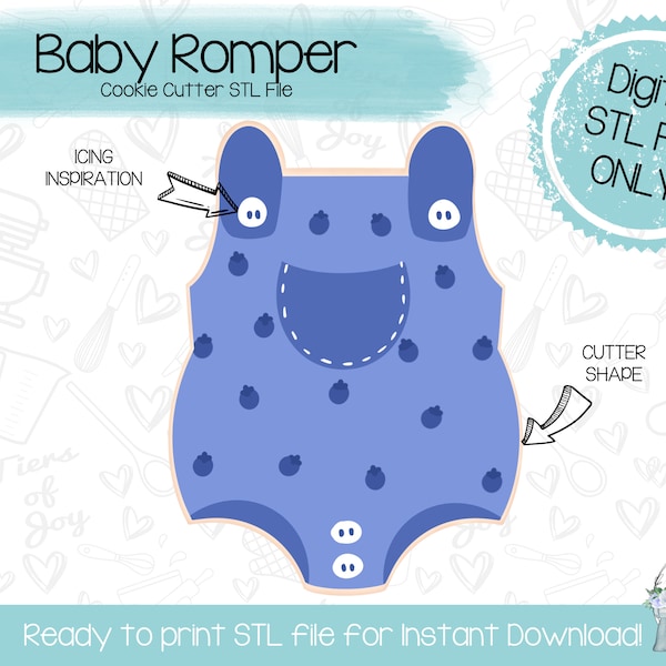 Simple Romper Cookie Cutter STL File - Berry First Birthday - Baby - Instant Download - 3D Printed Cookie Cutter STL File