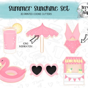 Summer Sunshine Cookie Cutters Set of 6 - Summer - 3D Printed Cookie Cutter