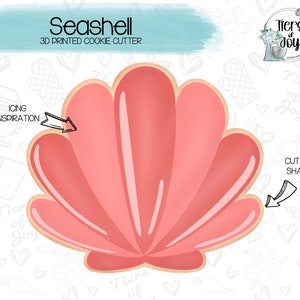 May include: A 3D printed seashell cookie cutter. The cutter is pink and has a detailed design. It is a great addition to any baking supplies.