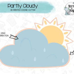 Partly Cloudy Cookie Cutter - Spring - Raindrops & Rainbows Set - 3D Printed Cookie Cutter
