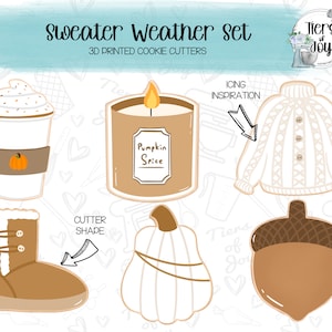 Sweater Weather Cookie Cutter Set of 6 - Fall - Holidays - 3D Printed Cookie Cutter