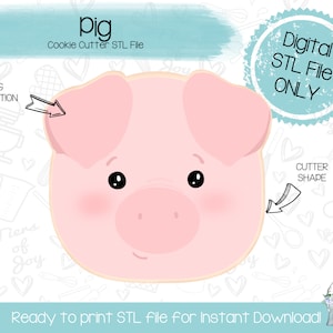 Pig Cookie Cutter STL File - Farm Friends - Animals - Instant Download - 3D Printed Cookie Cutter STL File