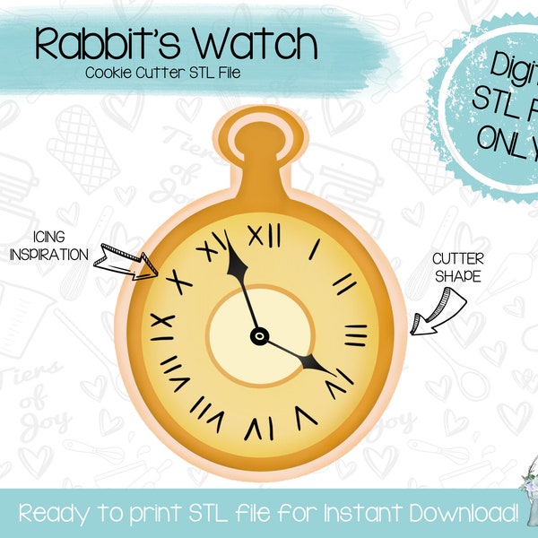 Rabbit's Pocket Watch Cookie Cutter STL File - Alice in Wonderland - STL File - Instant Download - 3D Printed Cookie Cutter STL File