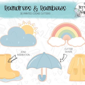 Raindrops & Rainbows Cookie Cutters Set of 5 - Spring - 3D Printed Cookie Cutter