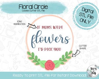 Floral Circle Plaque Cookie Cutter STL – 3D Printer File (Digital Download)