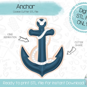 Anchor Cookie Cutter STL File - Cruise - Navy - Ocean - Sailor - Nautical - Instant Download - 3D Printed Cookie Cutter STL File