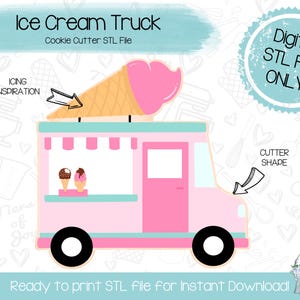 Ice Cream Truck Cookie Cutter STL File - Summer - I Scream for Ice Cream - Instant Download - 3D Printed Cookie Cutter STL File