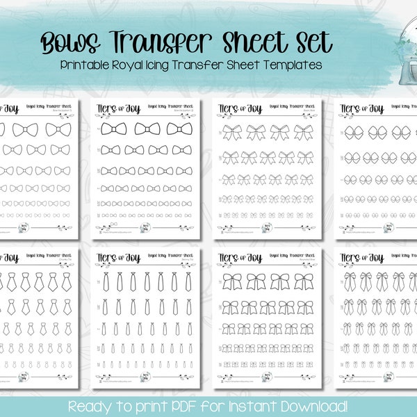 Bows and Ties Royal Icing Transfer Sheet Template - PDF Instant Digital Download - 8 Sheets - 5 Sizes (1.5", 1.25", 1", 0.75", and 0.5")