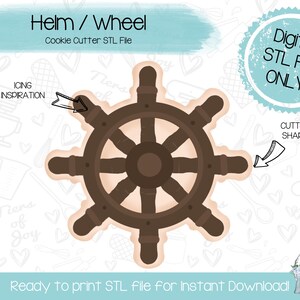 Helm / Wheel Cookie Cutter STL File - Cruise - Navy - Ocean - Sailor - Nautical - Instant Download - 3D Printed Cookie Cutter STL File
