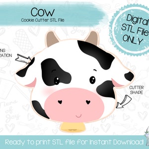 Cow Cookie Cutter STL File - Farm Friends - Animals - Instant Download - 3D Printed Cookie Cutter STL File