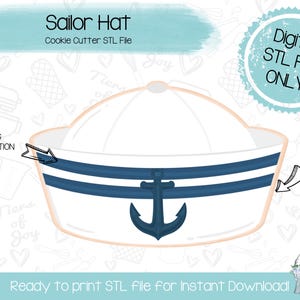 Sailor Hat Cookie Cutter STL File - Cruise - Navy - Ocean - Sailor - Nautical - Instant Download - 3D Printed Cookie Cutter STL File