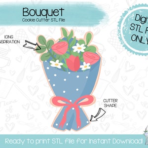 ブーケ クッキー カッター STL ファイル - 母の日 - バレンタインデー - 即時ダウンロード - 3D プリント クッキー カッター STL ファイル