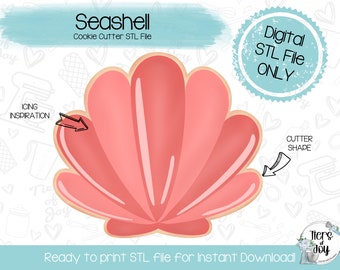 Seashell Cookie Cutter STL File - Mermaid and Friends - Ocean - Instant Download - 3D Printed Cookie Cutter STL File
