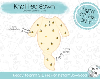 Knotted Gown Cookie Cutter STL File - Instant Download - 3D Printed Cookie Cutter STL File