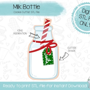 Milk Bottle Cookie Cutter STL File - Christmas - Santa&#39;s Milk and Cookies - Holidays - Instant Download - 3D Printed Cookie Cutter STL File