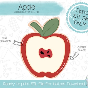 Apple Cookie Cutter STL File - Fall - School - STL File - Instant Download - 3D Printed Cookie Cutter STL File