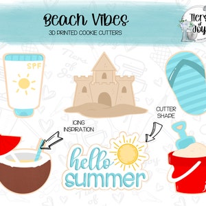 Beach Vibes Cookie Cutters Set of 6 - Summer - 3D Printed Cookie Cutter