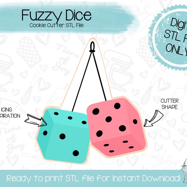 Fuzzy Dice Cookie Cutter STL File - 50s - Decades - STL File - Instant Download - 3D Printed Cookie Cutter STL File