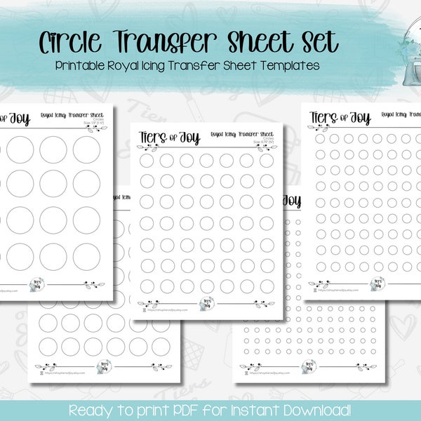 Circle Royal Icing Transfer Sheet Template - PDF Instant Digital Download - 5 Sizes (1.5", 1", 0.75", 0.5", and 0.25")