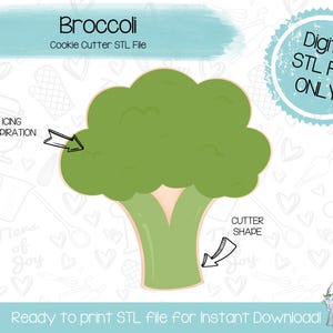 May include: Digital download STL file for a cookie cutter shaped like a green broccoli. The file is ready to print for instant download.