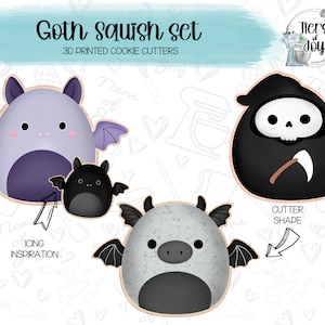Goth Squish Cookie Cutters Set of 3 - Squishmallow - 3D Printed Cookie Cutter