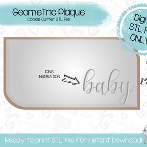 May include: A digital STL file for a cookie cutter in the shape of the word "baby". The file is ready to print for instant download. The image shows a white background with a brown outline of the cookie cutter shape.