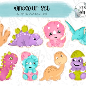 Dinosaur Cookie Cutter Set of 8 - Dinosaurs - Prehistoric - 3D Printed Cookie Cutter