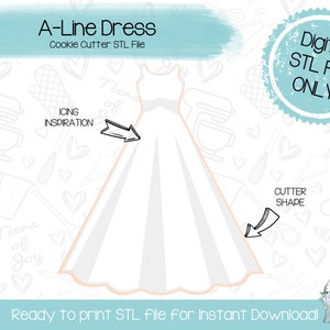 A-Line Dress Cookie Cutter STL File - Wedding - Formal / Prom - Instant Download - 3D Printed Cookie Cutter STL File