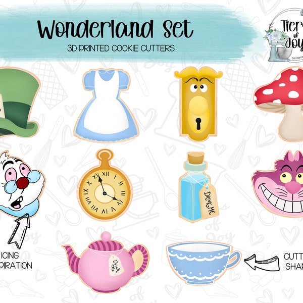 Wonderland Cutter Set of 10 - Alice in Wonderland - 3D Printed Cookie Cutter