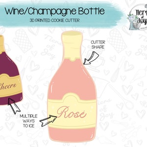 Wine / Champagne Bottle Cookie Cutter - Wedding - New Years - 3D Printed Cookie Cutter