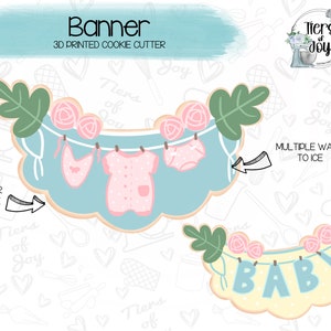 Floral Clothesline Banner Cookie Cutter - Baby Shower - 3D Printed Cookie Cutter