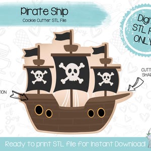 Pirate Ship Cookie Cutter STL File - Pirate - Ship - Cruise - Ocean - Nautical - Instant Download - 3D Printed Cookie Cutter STL File