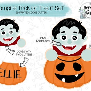 Vampire Trick or Treat Cookie Cutter Set of 2 - Halloween - Holidays - 3D Printed Cookie Cutter