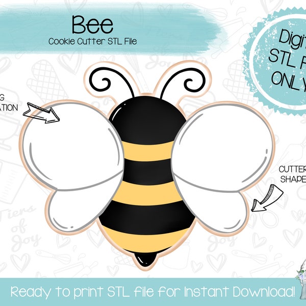 Bee Cookie Cutter STL File - Instant Download - 3D Printed Cookie Cutter STL File