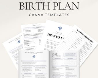 Plan de parto Baby Blue, plantilla de Canva: planificador de embarazo imprimible, recurso para doulas, nuevas mamás