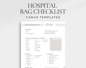 Hospital Bag Checklist, Canva template, Birth Planning, Labor Plan, New Mom Planner, Doula Tools, Midwife, Pregnancy, Labor & Delivery