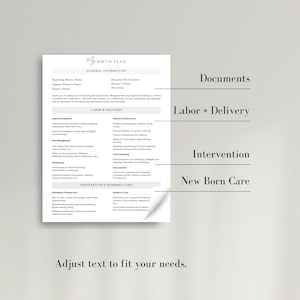 Comprehensive Birth Plan Template, Editable and Printable Birthing Plan, Doula, Midwife, New Mom Planner, Pregnancy Planner, Doula Resource