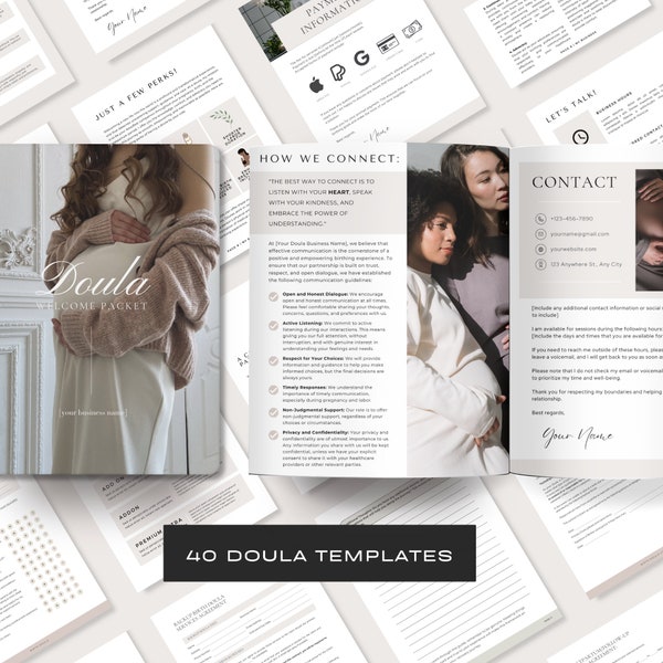 Doula Business Forms and Welcome Packet, Canva Templates, Client Intake, Financial Agreements, Post Birth Service Terms, Birth Plan, eBook